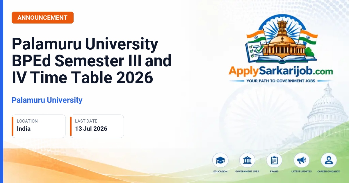 Palamuru University - Palamuru University BPEd Semester III and IV Time Table 2026 Official Notification Poster & Schedule