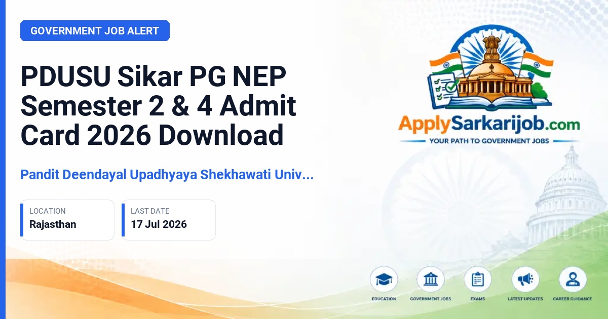 Pandit Deendayal Upadhyaya Shekhawati University - PDUSU Sikar PG NEP Semester 2 & 4 Admit Card 2026 Download Official Notification Poster & Schedule