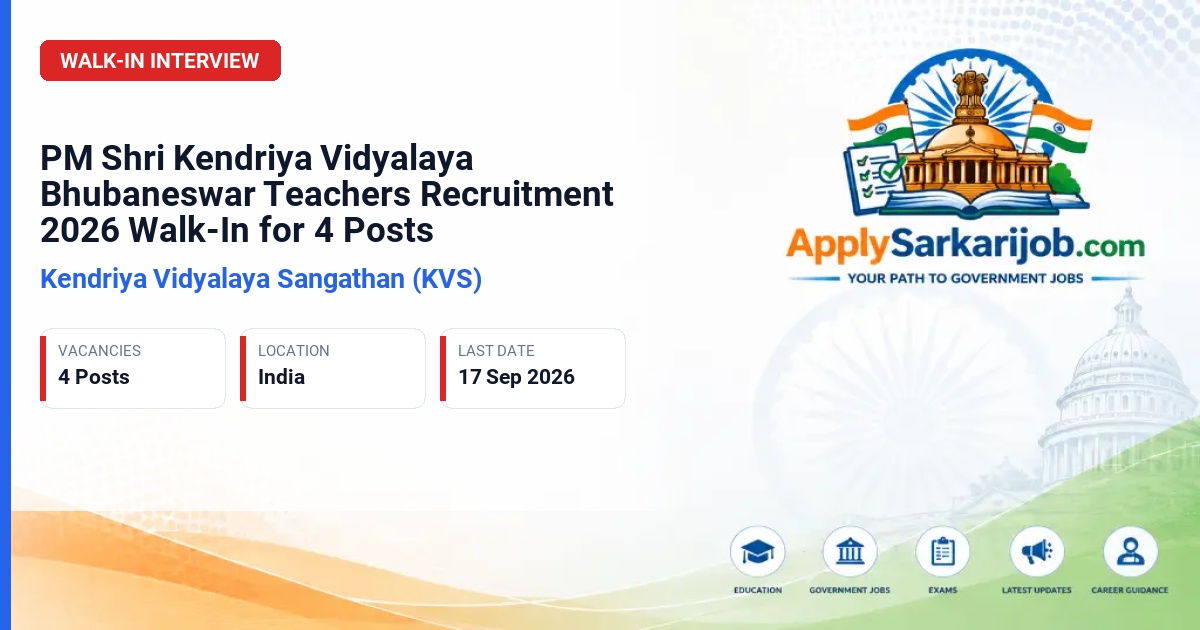 Kendriya Vidyalaya Sangathan (KVS) - Teachers (Vocational Instructor, Educational Counsellor, Work Experience Teacher, TGT Special Educator) Official Notification Poster & Schedule