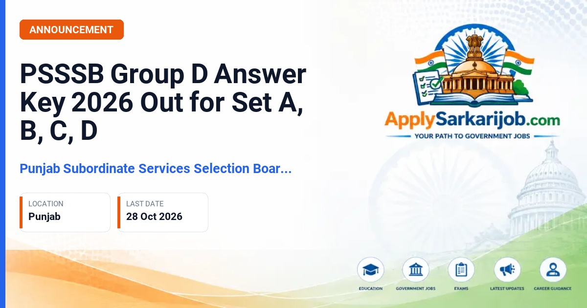 Punjab Subordinate Services Selection Board (PSSSB) - Group D Official Notification Poster & Schedule