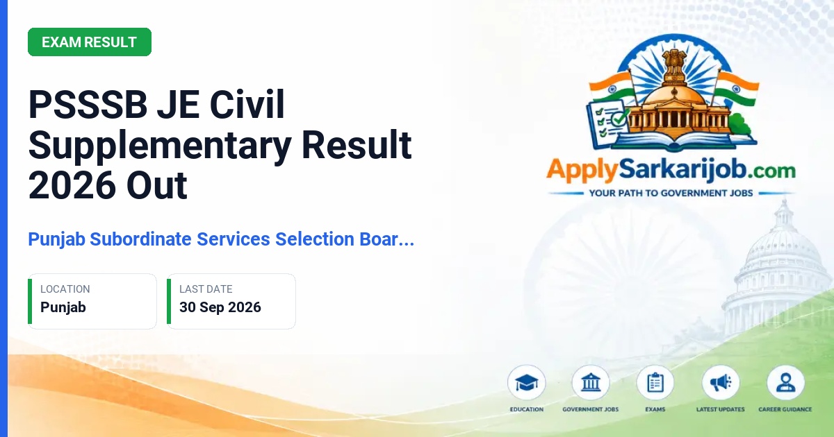 Punjab Subordinate Services Selection Board (PSSSB) - Junior Engineer (Civil) Official Notification Poster & Schedule