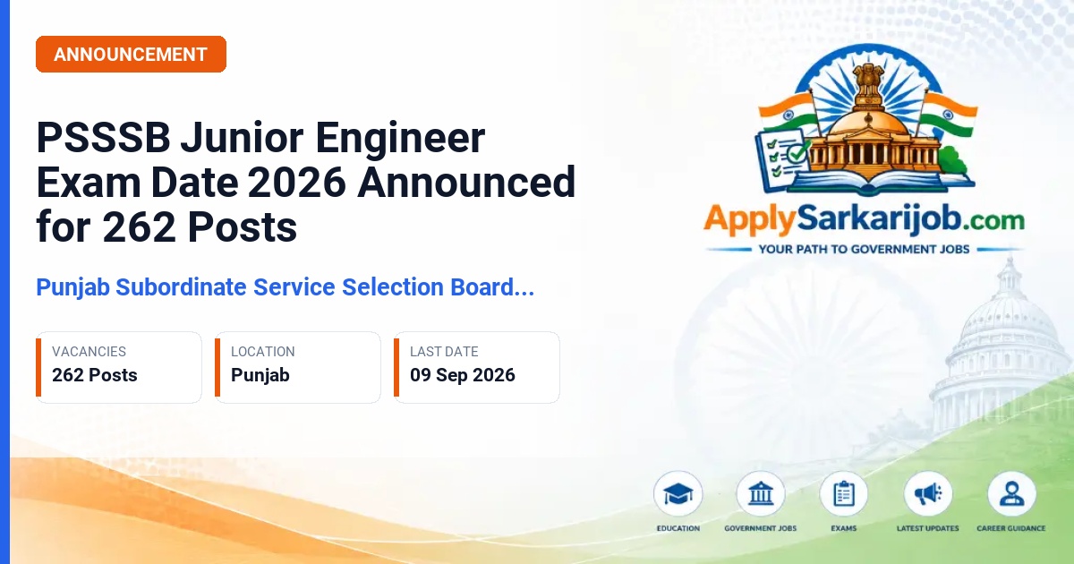 Punjab Subordinate Service Selection Board (PSSSB) - Junior Engineer (Civil/Mechanical/Electrical) Official Notification Poster & Schedule