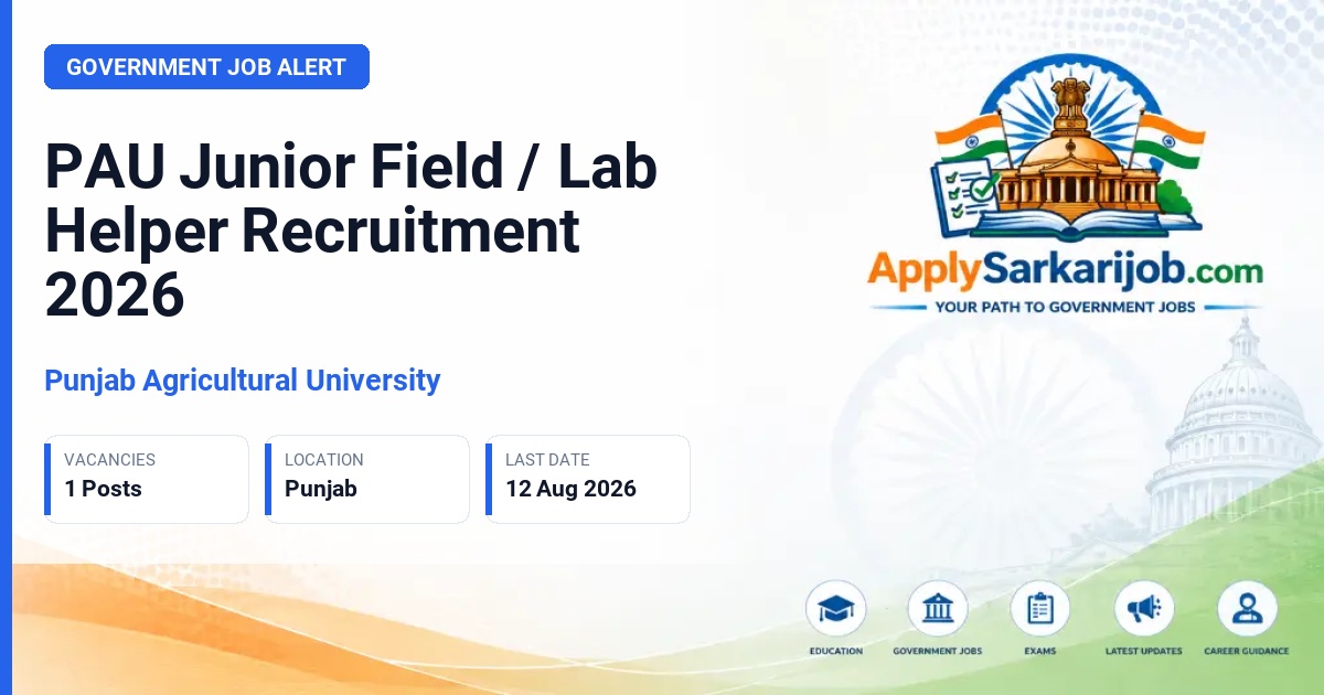 Punjab Agricultural University - Junior Field / Lab Helper Official Notification Poster & Schedule