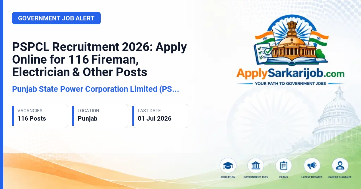 Punjab State Power Corporation Limited (PSPCL) - Fireman, Electrician, Technician and others Official Notification Poster & Schedule