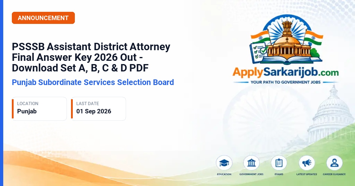 Punjab Subordinate Services Selection Board (PSSSB) - Assistant District Attorney (ADA) Official Notification Poster & Schedule