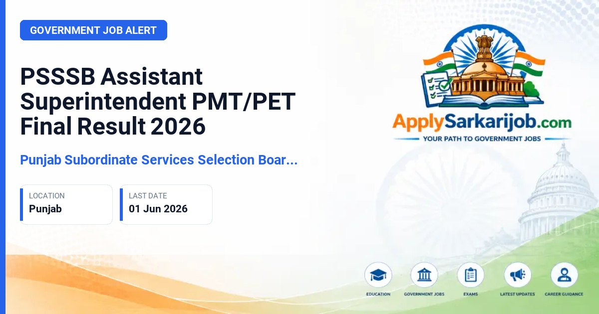 Punjab Subordinate Services Selection Board (PSSSB) - Assistant Superintendent Official Notification Poster & Schedule