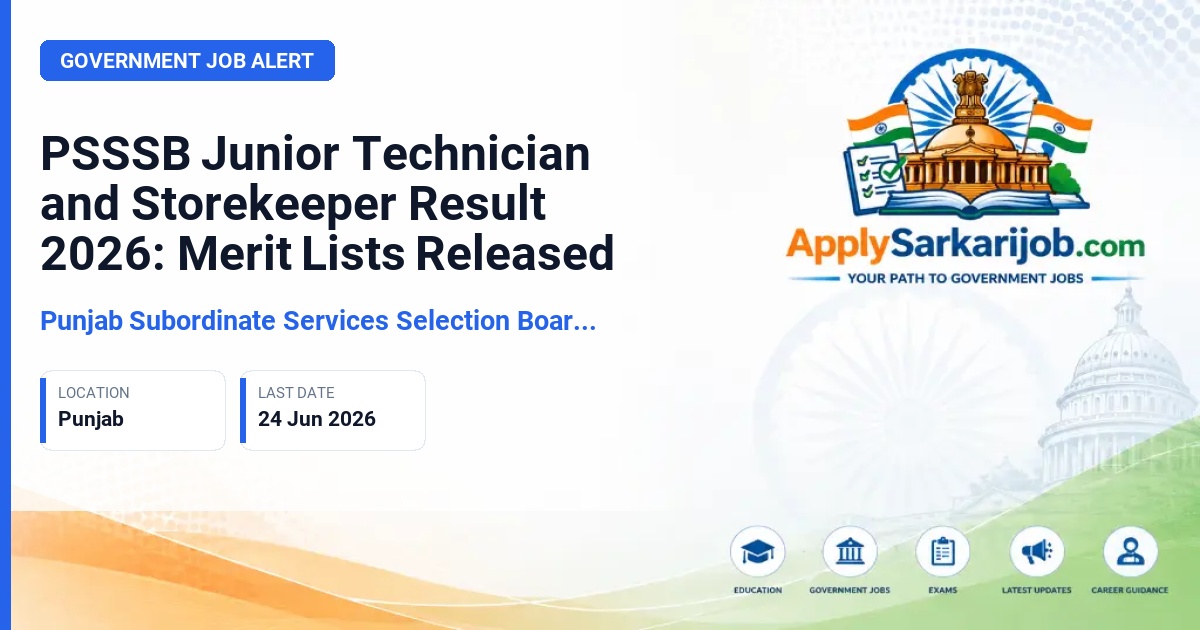 Punjab Subordinate Services Selection Board (PSSSB) - Junior Technician and Storekeeper Official Notification Poster & Schedule