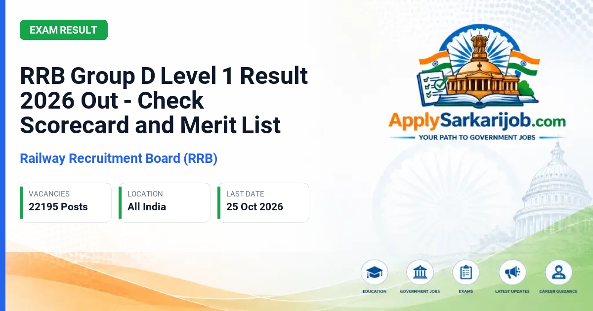 Railway Recruitment Board (RRB) - Group D Level 1 Result Official Notification Poster & Schedule