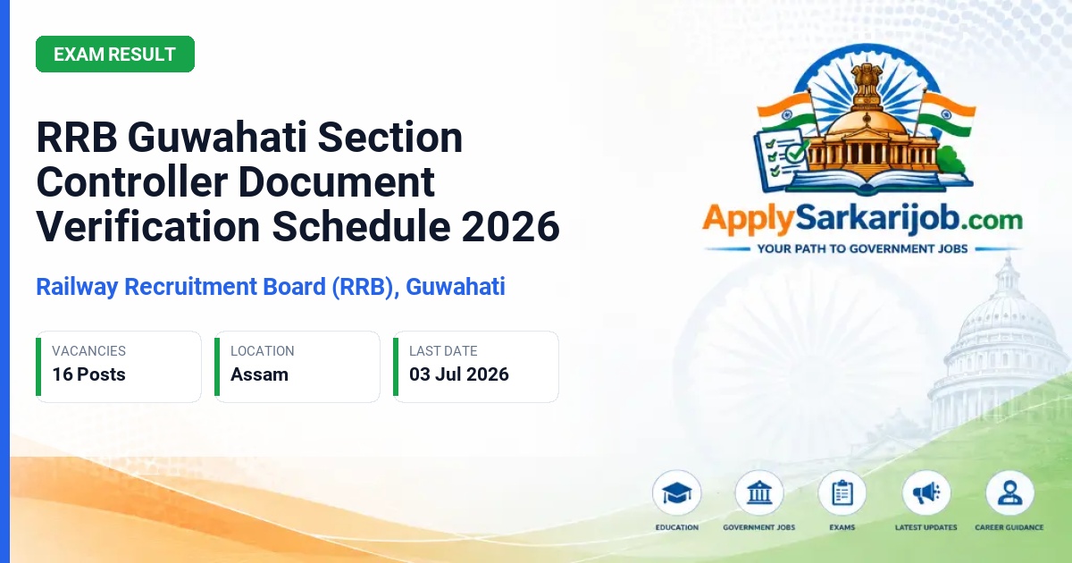 Railway Recruitment Board (RRB), Guwahati - Section Controller Official Notification Poster & Schedule
