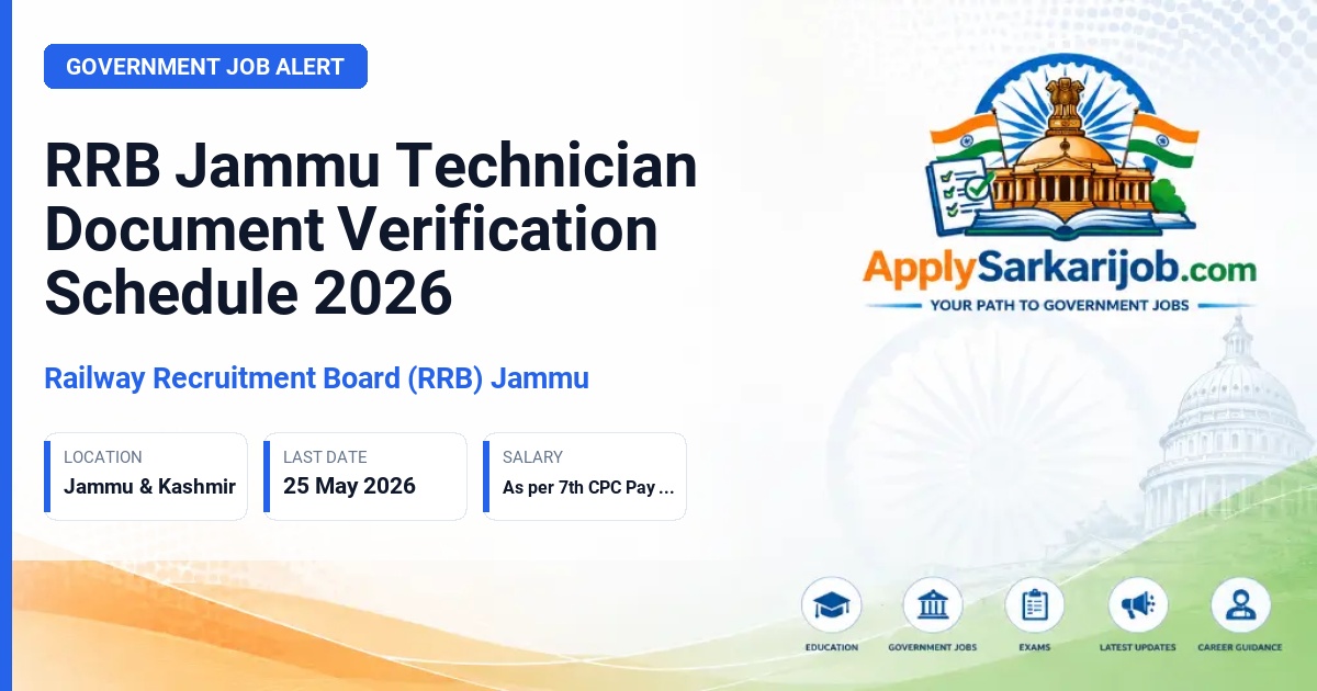 Railway Recruitment Board (RRB) Jammu - Technician Official Notification Poster & Schedule