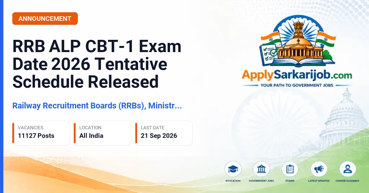 Railway Recruitment Boards (RRBs), Ministry of Railways, Government of India - Assistant Loco Pilot (ALP) CBT-1 Official Notification Poster & Schedule