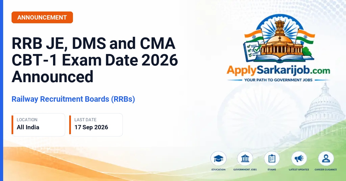 Railway Recruitment Boards (RRBs) - Junior Engineer, Depot Material Superintendent and Chemical & Metallurgical Assistant CBT-1 Official Notification Poster & Schedule