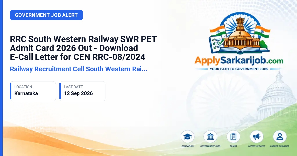 Railway Recruitment Cell South Western Railway - Group D / Level 1 Posts (CEN RRC-08/2024) Official Notification Poster & Schedule
