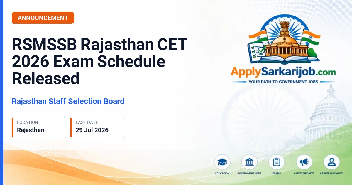 Rajasthan Staff Selection Board - Common Eligibility Test (CET) 2026 Official Notification Poster & Schedule