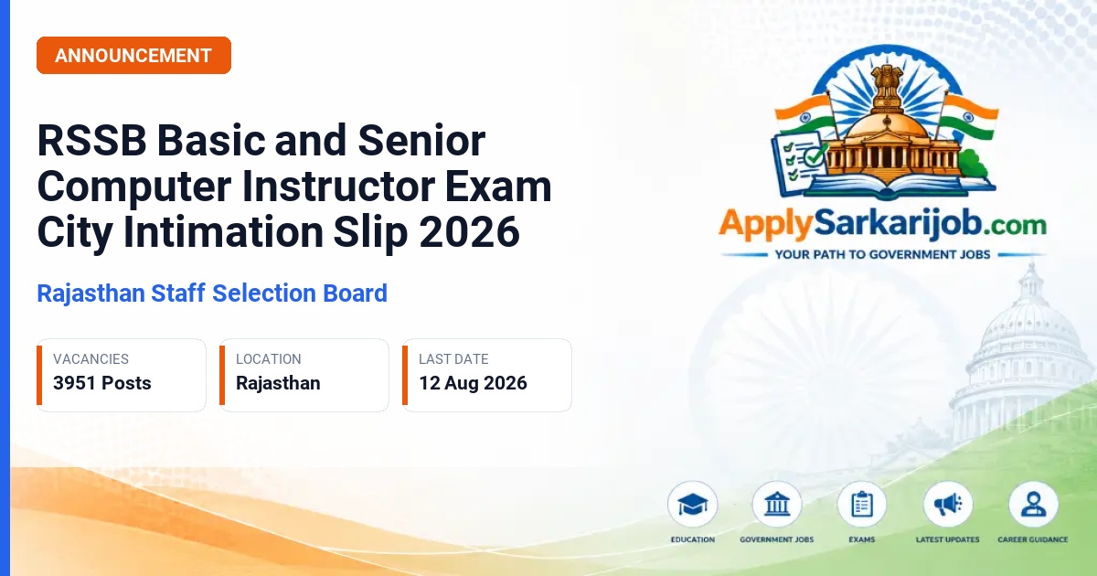 Rajasthan Staff Selection Board - Basic Computer Instructor and Senior Computer Instructor Official Notification Poster & Schedule