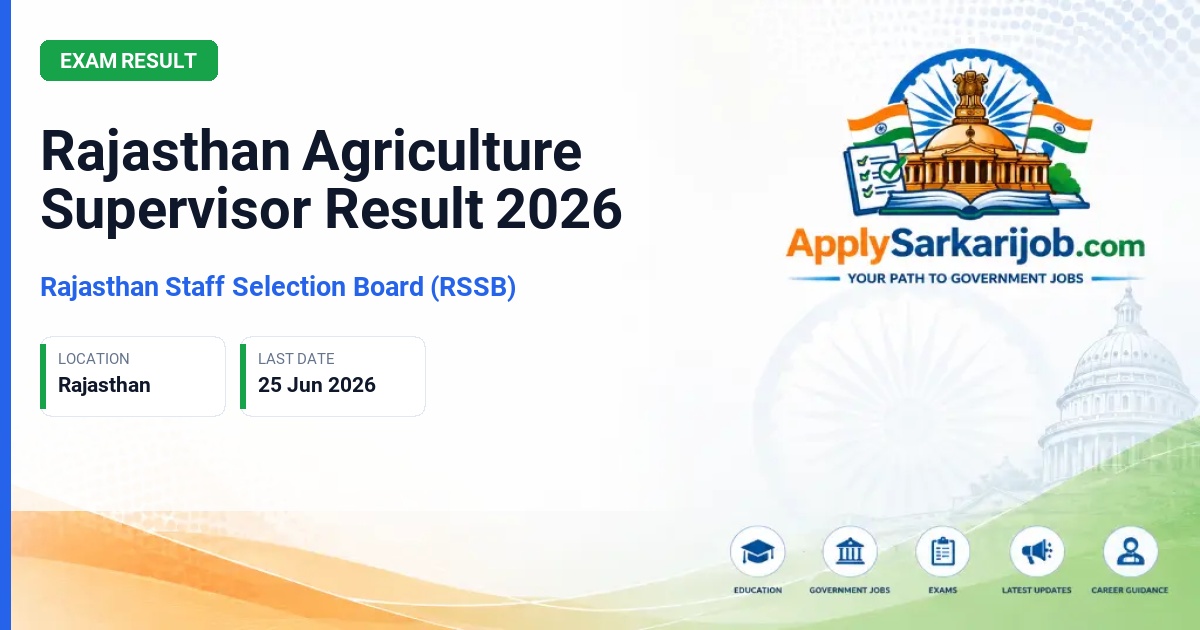 Rajasthan Staff Selection Board (RSSB / RSMSSB) - Agriculture Supervisor Official Notification Poster & Schedule
