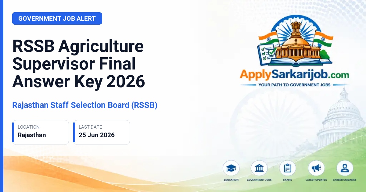 Rajasthan Staff Selection Board (RSSB / RSMSSB) - Agriculture Supervisor Official Notification Poster & Schedule