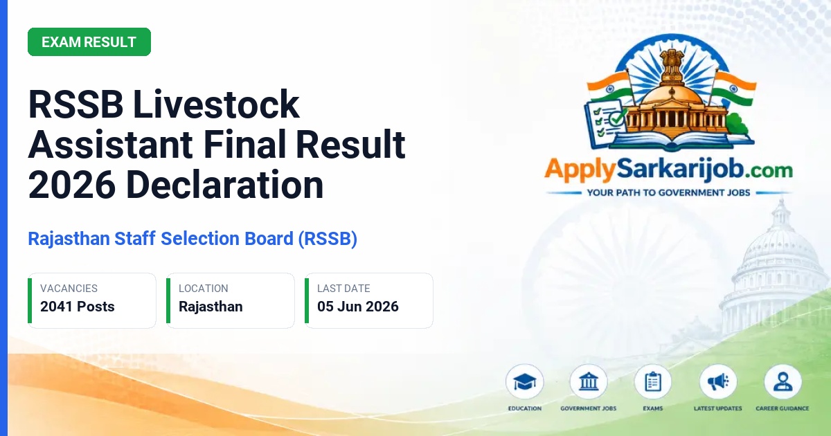 Rajasthan Staff Selection Board (RSSB / RSMSSB) - Livestock Assistant (Pashudhan Sahayak) Official Notification Poster & Schedule