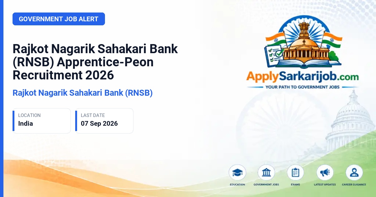 Rajkot Nagarik Sahakari Bank (RNSB) - Apprentice-Peon Official Notification Poster & Schedule