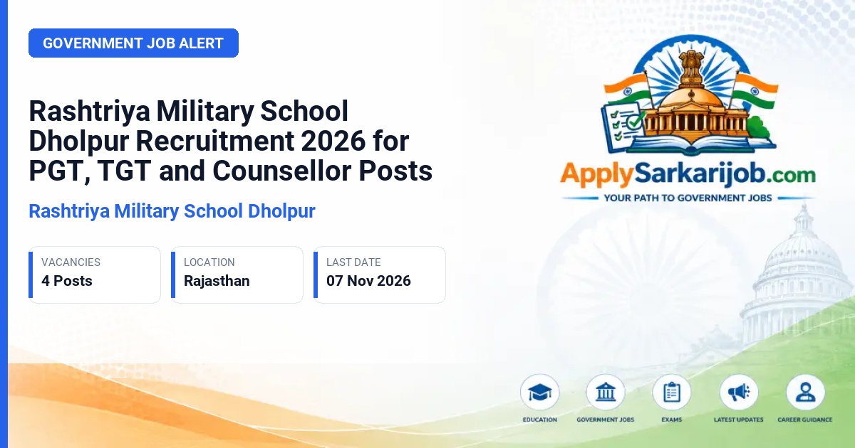 Rashtriya Military School Dholpur - PGT English, TGT SST, and School Counsellor Official Notification Poster & Schedule