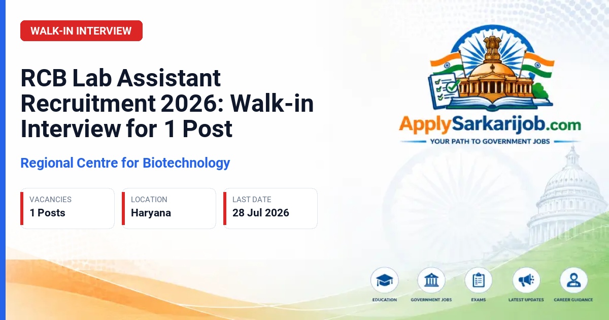 Regional Centre for Biotechnology - Lab Assistant Official Notification Poster & Schedule
