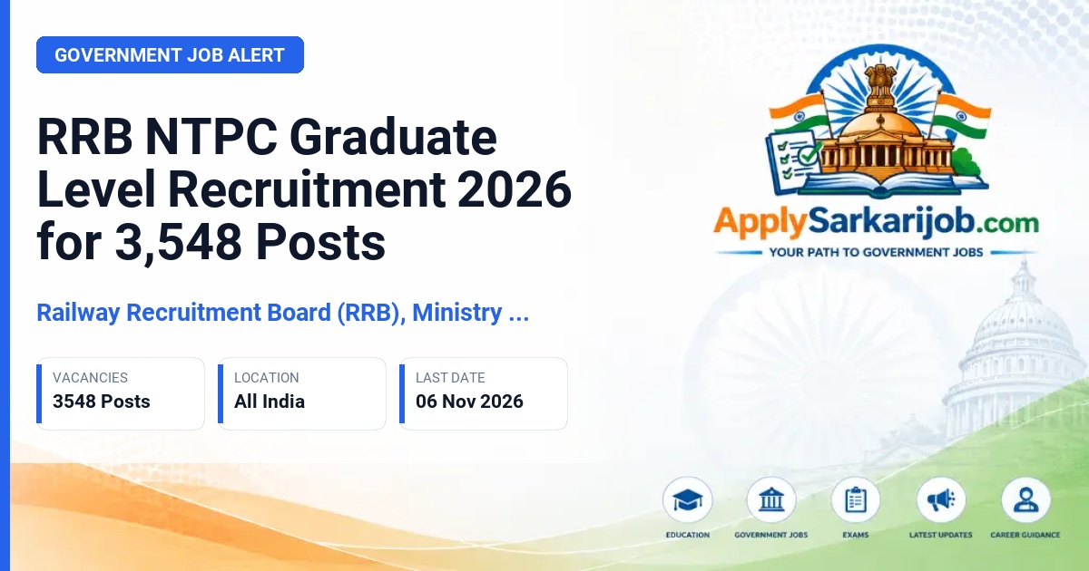 Railway Recruitment Board (RRB), Ministry of Railways - NTPC Graduate Level Posts (Chief Commercial Cum Ticket Supervisor, Goods Train Manager, Junior Accounts Assistant, Senior Clerk) Official Notification Poster & Schedule
