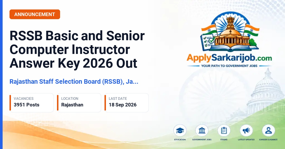 Rajasthan Staff Selection Board (RSSB), Jaipur - Basic Computer Instructor and Senior Computer Instructor Official Notification Poster & Schedule