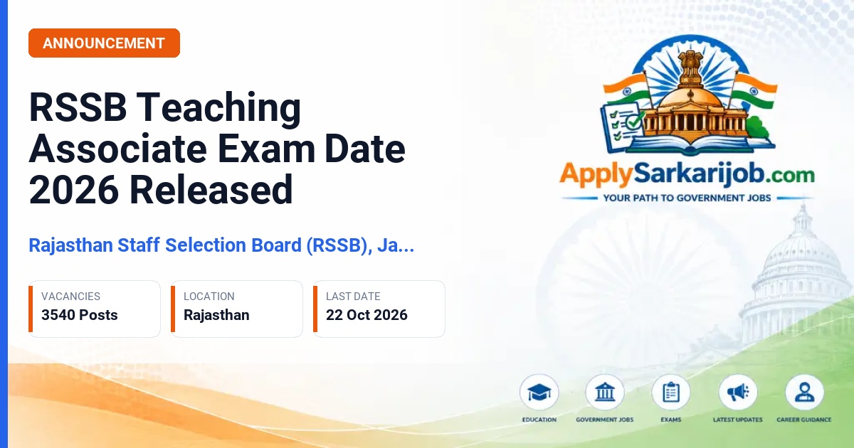 Rajasthan Staff Selection Board (RSSB), Jaipur - Teaching Associate Exam Schedule Official Notification Poster & Schedule
