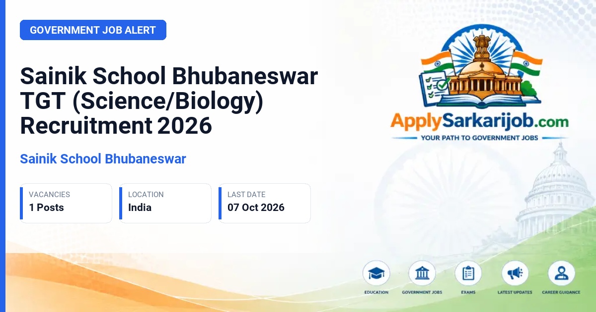 Sainik School Bhubaneswar - TGT (Science / Biology) Official Notification Poster & Schedule