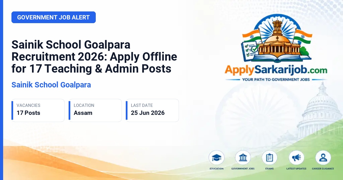 Sainik School Goalpara - Various Teaching and Non-Teaching Posts Official Notification Poster & Schedule