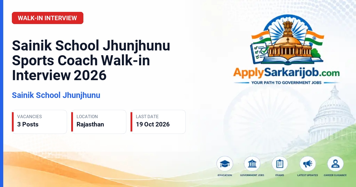 Sainik School Jhunjhunu - Sports Coach Official Notification Poster & Schedule