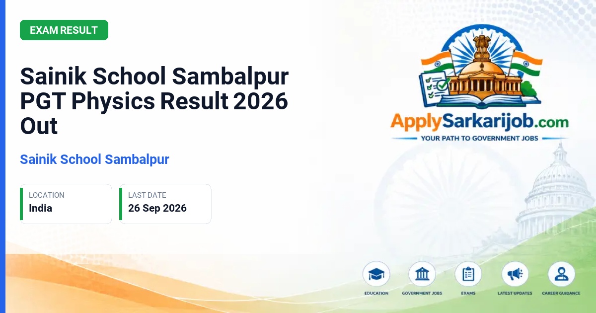 Sainik School Sambalpur - PGT (Physics) Official Notification Poster & Schedule