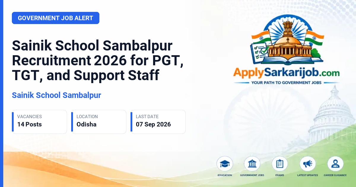 Sainik School Sambalpur - PGT, TGT, and Support Staff Official Notification Poster & Schedule