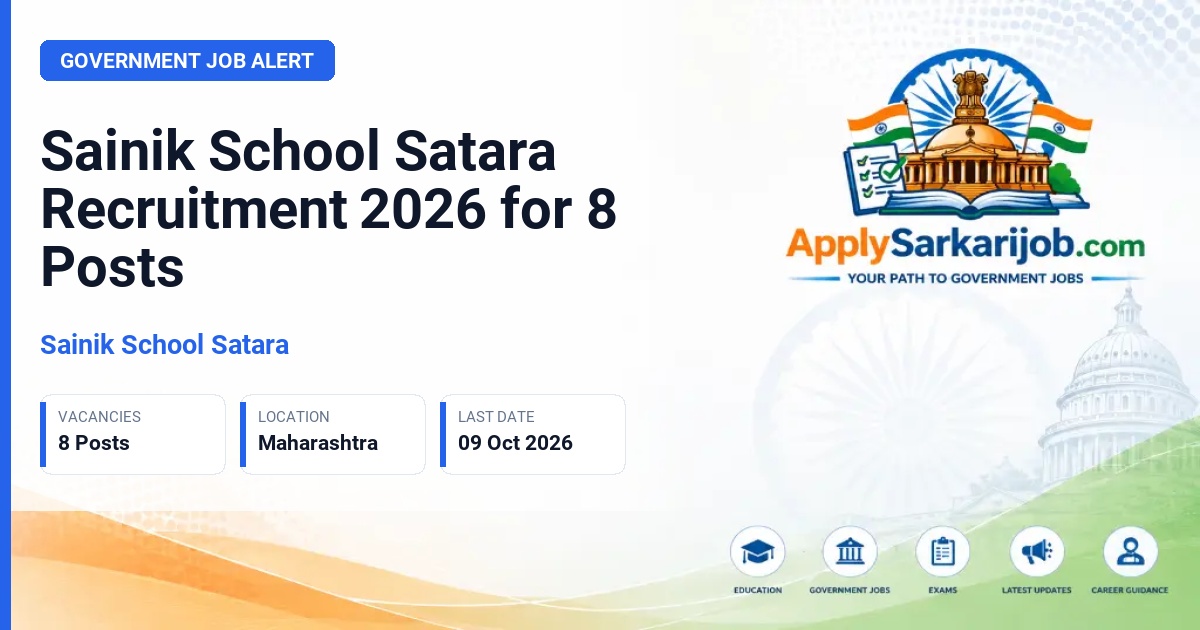 Sainik School Satara - Medical Officer, Counsellor, Riding Instructor, Quarter Master, Ward Boy, PEM/PTI cum Matron, Nursing Sister Official Notification Poster & Schedule