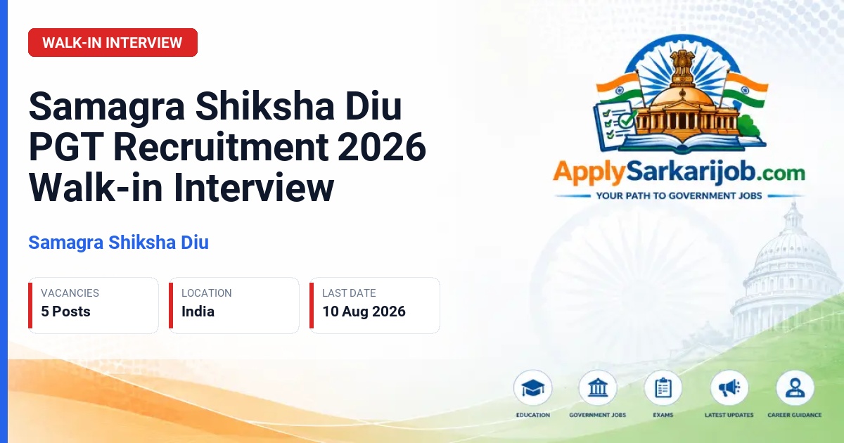 Samagra Shiksha Diu - Post Graduate Teacher (PGT) Official Notification Poster & Schedule