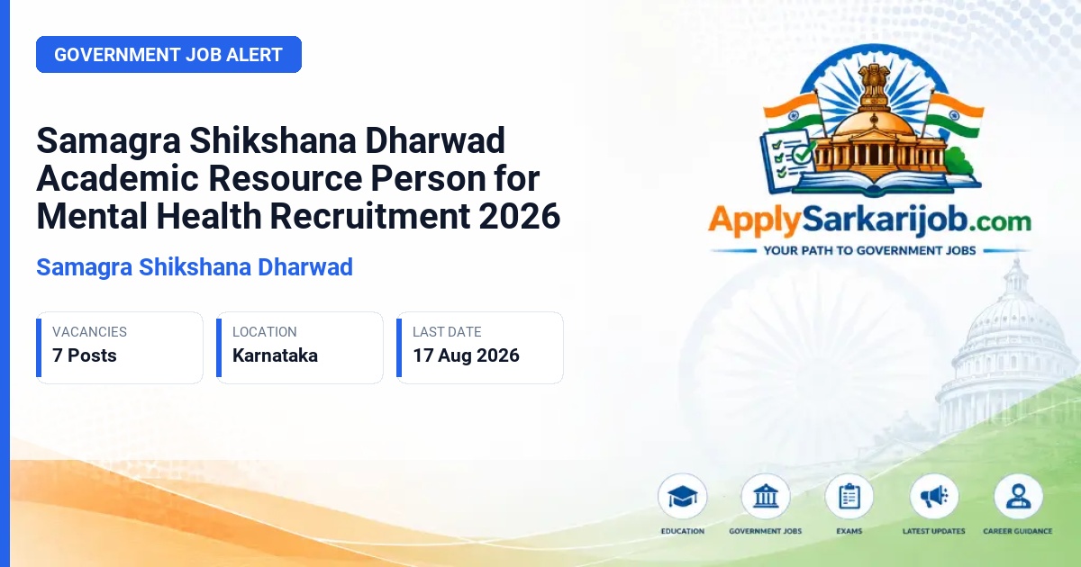 Samagra Shikshana Dharwad - Academic Resource Person for Mental Health (Consultant) Official Notification Poster & Schedule