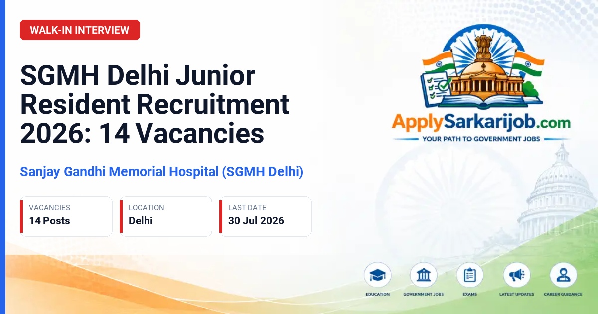 Sanjay Gandhi Memorial Hospital (SGMH Delhi) - Junior Resident Official Notification Poster & Schedule