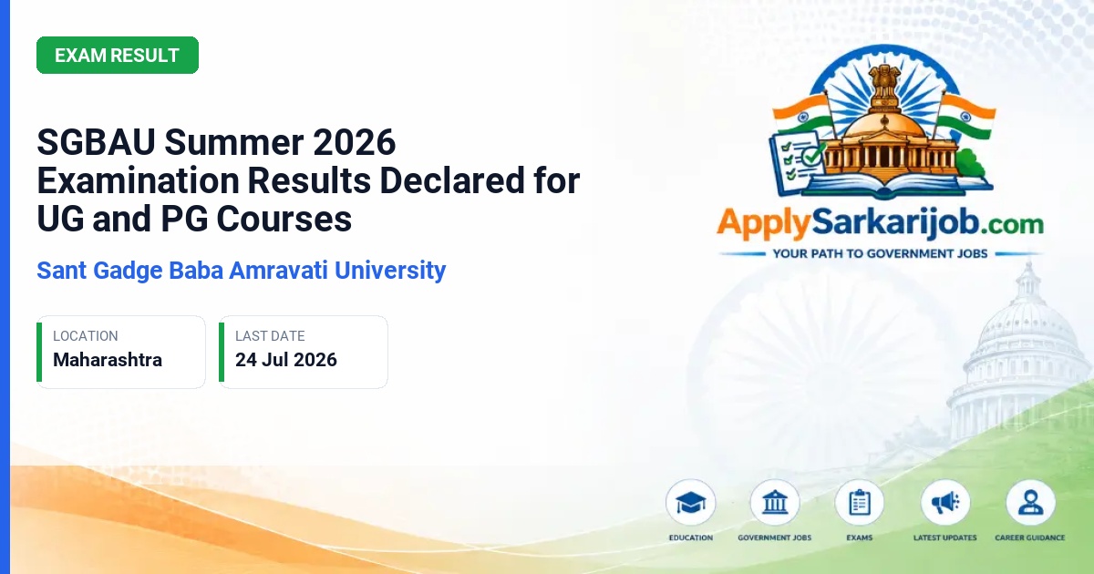 Sant Gadge Baba Amravati University - SGBAU Summer 2026 Examination Results Declared for UG and PG Courses Official Notification Poster & Schedule