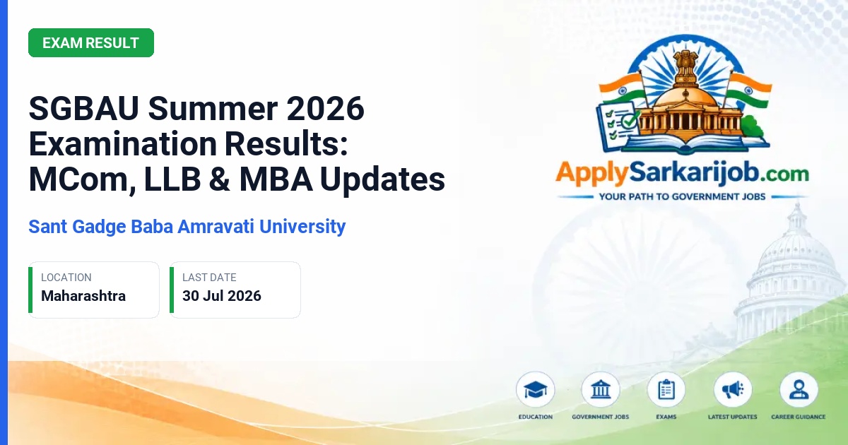 Sant Gadge Baba Amravati University - SGBAU Summer 2026 Examination Results: MCom, LLB & MBA Updates Official Notification Poster & Schedule