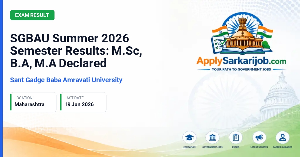 Sant Gadge Baba Amravati University - SGBAU Summer 2026 Semester Results: M.Sc, B.A, M.A Declared Official Notification Poster & Schedule