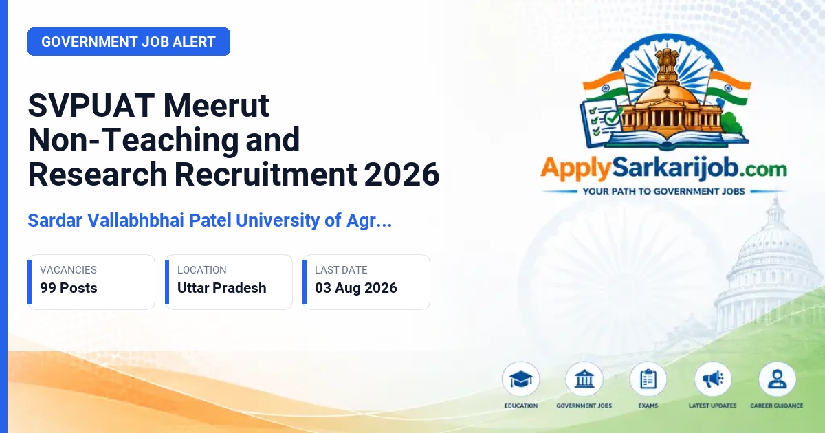 Sardar Vallabhbhai Patel University of Agriculture & Technology (SVPUAT), Meerut - Assistant, Stenographer, Subject Matter Specialist, and others Official Notification Poster & Schedule