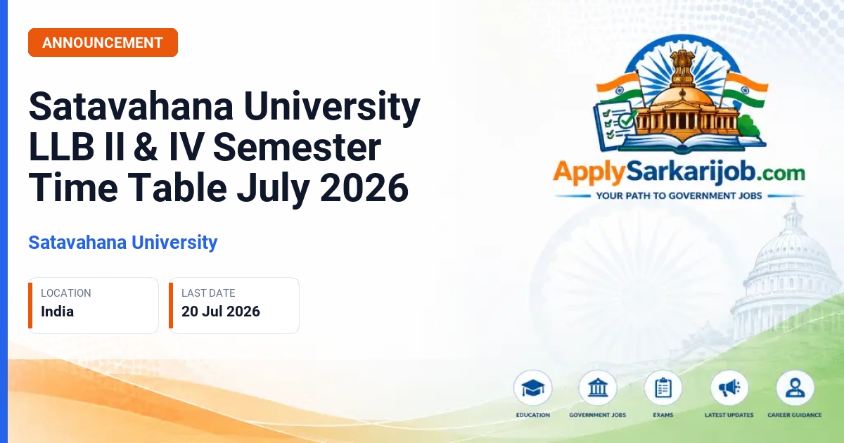 Satavahana University - Satavahana University LLB II & IV Semester Time Table July 2026 Official Notification Poster & Schedule