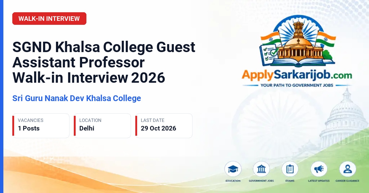Sri Guru Nanak Dev Khalsa College - Assistant Professor on Guest Basis (Guest Lecturer), Department of Environmental Studies Official Notification Poster & Schedule