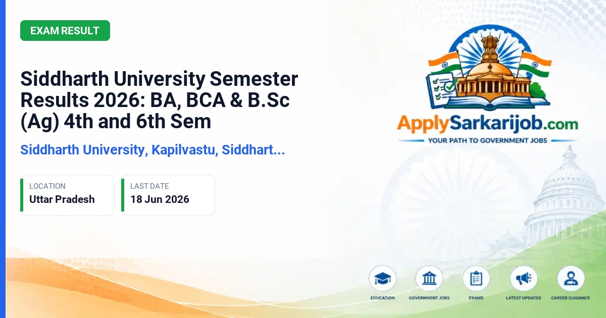 Siddharth University, Kapilvastu, Siddharth Nagar (SUKSN) - Siddharth University Semester Results 2026: BA, BCA & B.Sc (Ag) 4th and 6th Sem Official Notification Poster & Schedule
