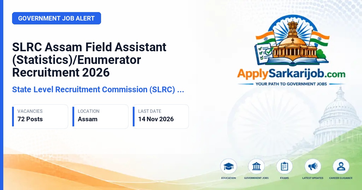 State Level Recruitment Commission (SLRC) for Class-III Posts, Assam - Field Assistant (Statistics)/Enumerator Official Notification Poster & Schedule