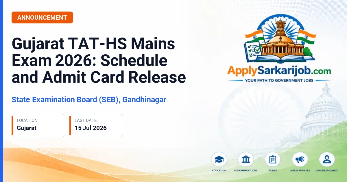 State Examination Board (SEB), Gandhinagar - Teacher (Higher Secondary) - TAT-HS Official Notification Poster & Schedule