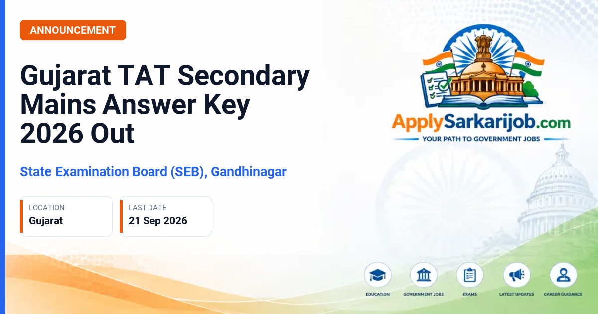 State Examination Board (SEB), Gandhinagar - Teacher Aptitude Test Secondary (TAT-S) Mains Answer Key 2026 Official Notification Poster & Schedule