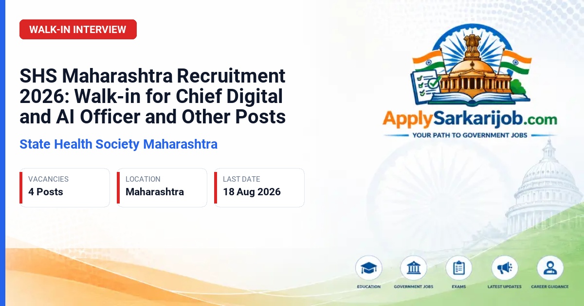 State Health Society Maharashtra - Chief Digital and AI Officer, Project Lead, Senior Software Developer, Software Support Engineer Official Notification Poster & Schedule