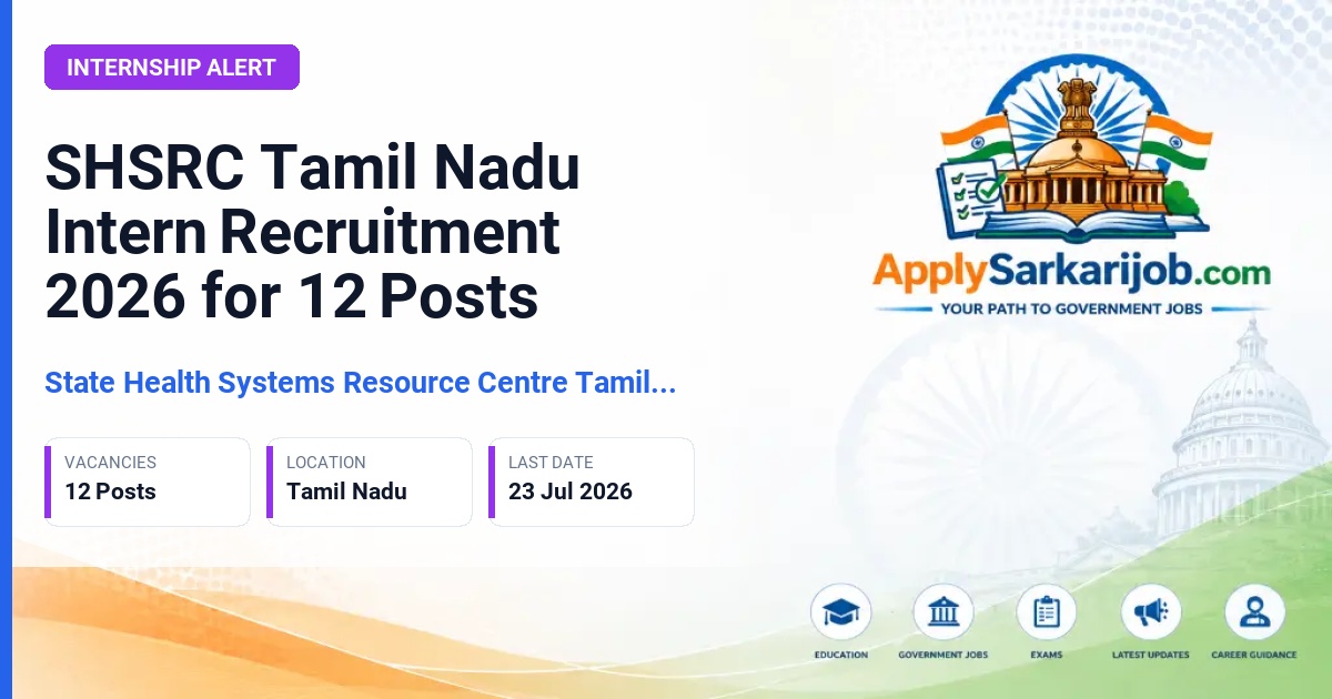 State Health Systems Resource Centre Tamil Nadu - Intern Official Notification Poster & Schedule
