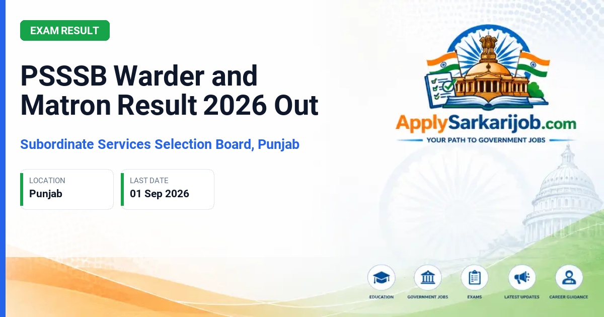 Punjab Subordinate Services Selection Board (PSSSB) - Warder and Matron Official Notification Poster & Schedule